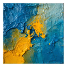Bold Blue & Gold Impasto Abstract Art Poster | Tex