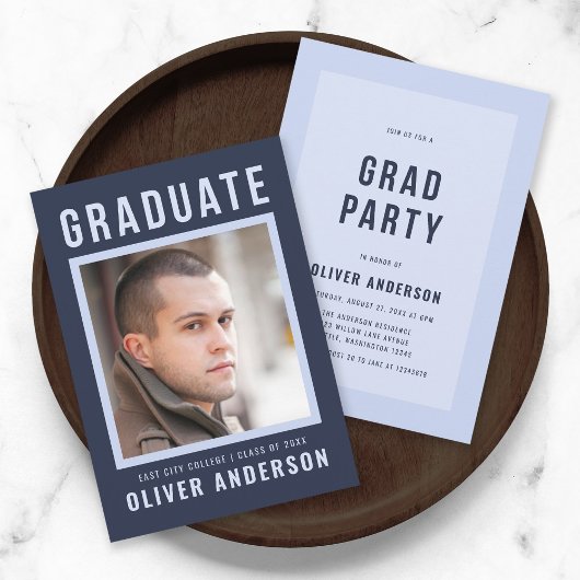 Bold Blue Graduate Faire-part et Grad Party