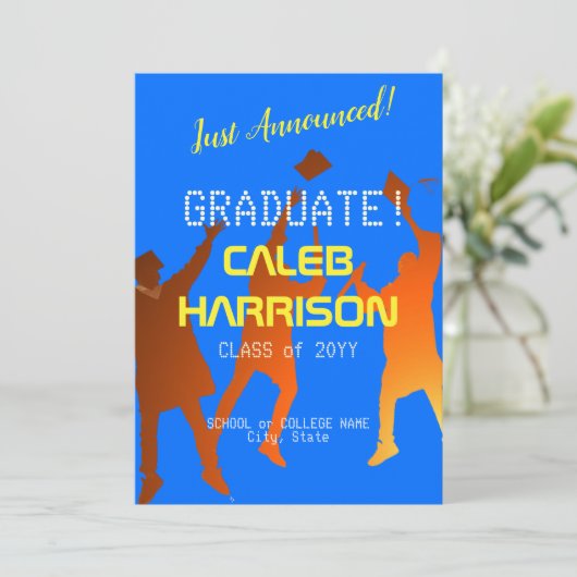 Bold Blue Modern Tech Afstuderen Aankondiging (Staand voorkant)