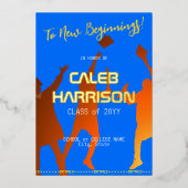 Bold Blue Modern Tech Afstuderen Folie Uitnodiging (Voorkant)