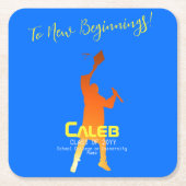 Bold Blue Modern Tech Afstuderen Vierkante Kartonnen Onderzetter (Voorkant)