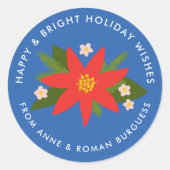 Bold Blue Poinsettia Noël Étiquette cadeau de vaca (Devant)