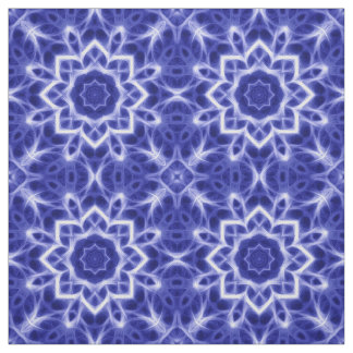 Bold Blue White Ggloing Mandala Pattern Print Stof
