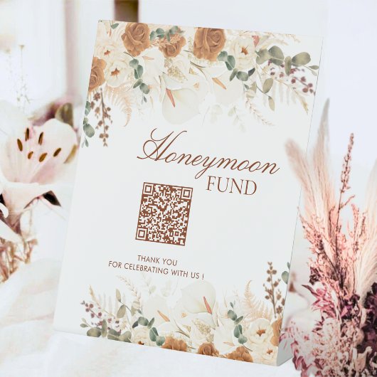 Bold Bohemian Calla Lilies Honeymoon Fund Sign Reclamebord Met Voetstuk