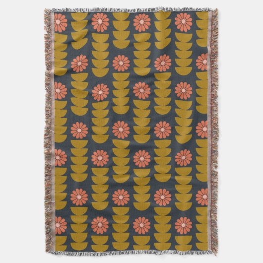 Bold Boho Botanical Geometric Blue Gold Deken (Voorkant Verticaal)
