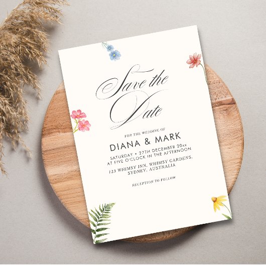 Bold Boho Pink Chic Wildflower Bewaar de datum Kaart