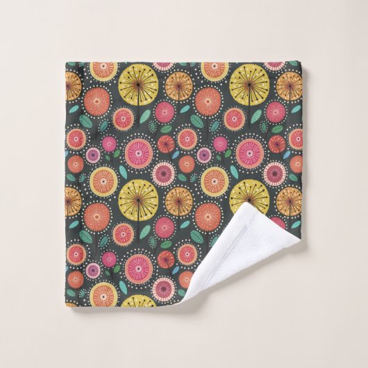 Bold Boho Scandi Folk Floral Custom Monogram Bad Handdoek (Wasdoekje)