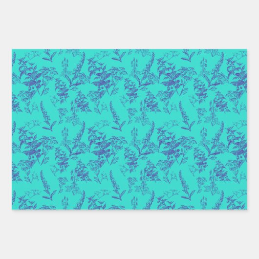Bold & Bright Blue en Navy Wildflower Inpakpapier Vel (Voorkant)