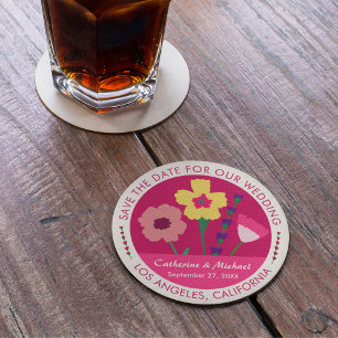 Bold & Bright Fuchsia Pink Floral Save The Date Ronde Kartonnen Onderzetter