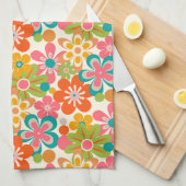 Bold Bright Retro Abstract Flower Pattern Theedoek (Quarter Fold)