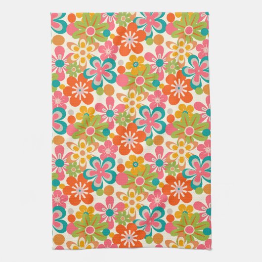 Bold Bright Retro Abstract Flower Pattern Theedoek (Verticaal)