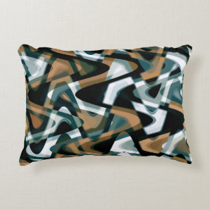 Bold Brown Blauwgroen Groen Zwart Wavy Pattern Accent Kussen