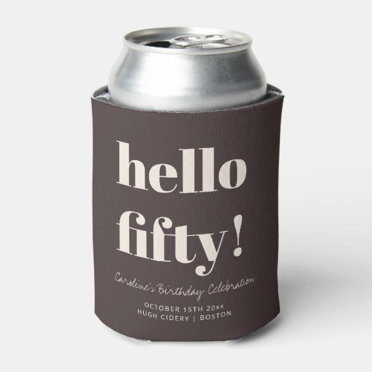 Bold Brown Modern 50th Birthday Custom Party Favor Blikjeskoeler (Blikje Voorkant)