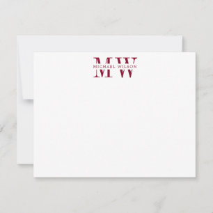 Bold Burgundy Monogram Initiaal Naam Opmerkingskaa Notitiekaartje