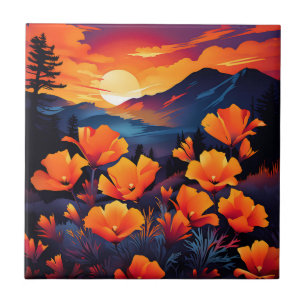 Bold California Poppy met vurige zonsondergang Tegeltje