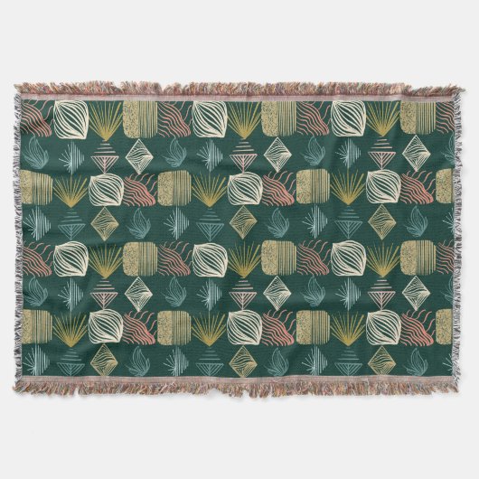 Bold Caribbean Tribal Mudcloth: Boho Blauwgroen Deken (Voorkant)