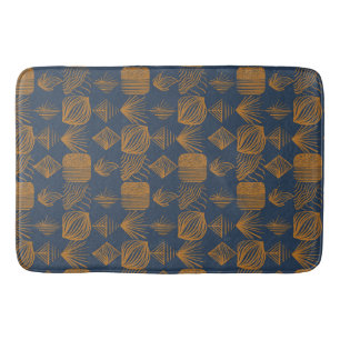 Bold Caribbean Tribal Mudcloth: Navy Blue, Goud Badmat