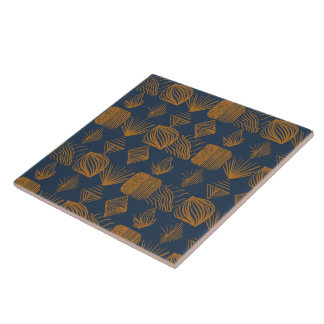 Bold Caribbean Tribal Mudcloth: Navy Blue, Goud Tegeltje