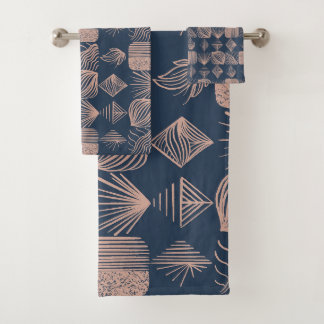 Bold Caribbean Tribal Mudcloth: Navy Blue, Roze Bad Handdoek