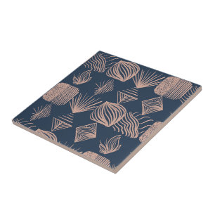 Bold Caribbean Tribal Mudcloth: Navy Blue, Roze Tegeltje