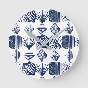 Bold Caribbean Tribal Mudcloth: Wit, Navy Blue Ronde Klok