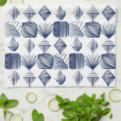 Bold Caribbean Tribal Mudcloth: Wit, Navy Blue Theedoek (Gevouwen)