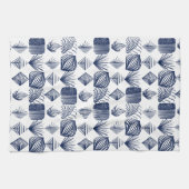 Bold Caribbean Tribal Mudcloth: Wit, Navy Blue Theedoek (Horizontaal)