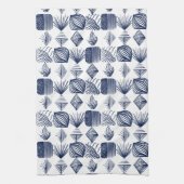 Bold Caribbean Tribal Mudcloth: Wit, Navy Blue Theedoek (Verticaal)