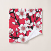 Bold Cherry Blossom Illustration on Red (Gant de toilette)