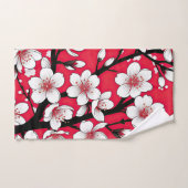 Bold Cherry Blossom Illustration on Red (Serviette à main)