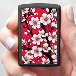 Bold Cherry Blossom Illustration on Red