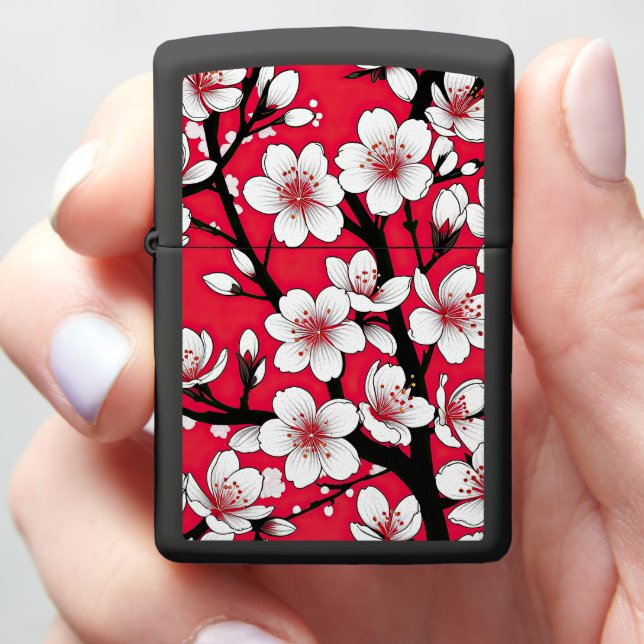 Bold Cherry Blossom Illustration on Red (In Hand)