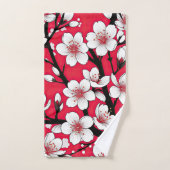 Bold Cherry Blossom Illustration on Red Bad Handdoek (Handdoek)