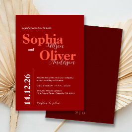Bold Cherry Red Minimalist Wedding Kaart