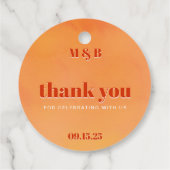 Bold Chic Orange Sunset Monogram Thank You Wedding Bedankjes Labels (Achterkant)