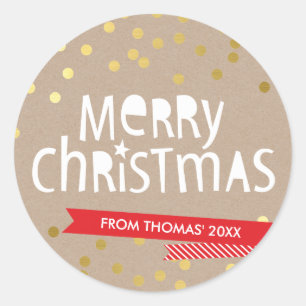 BOLD CHRISTMAS TYPOGRAFIE cool goud confetti kraft Ronde Sticker