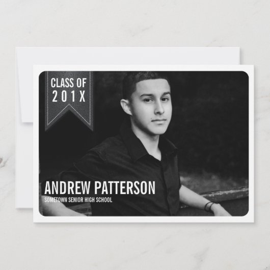 Bold Classic Banner Afstuderen Fotoaankondiging Kaart (Voorkant)