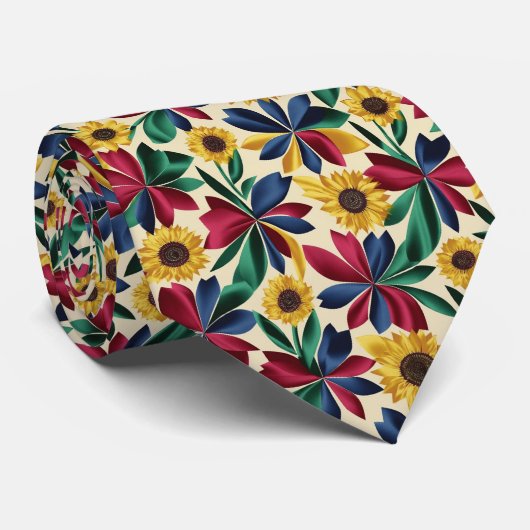 Bold Color-Block Floral Pattern Stropdas (Opgerold)