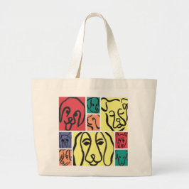 Bold Color Dog Faces Grote Tote Bag