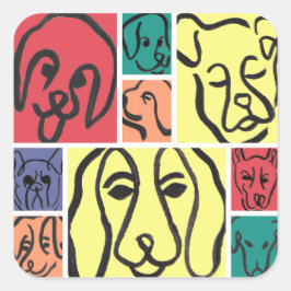 Bold Color Dog Faces Vierkante Sticker