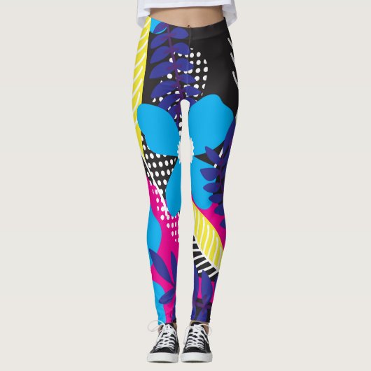 Bold Colorful Abstract Floral Pattern Leggings (Voorkant)