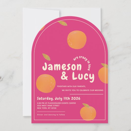 Bold, colorful citrus wedding invitation (Devant)