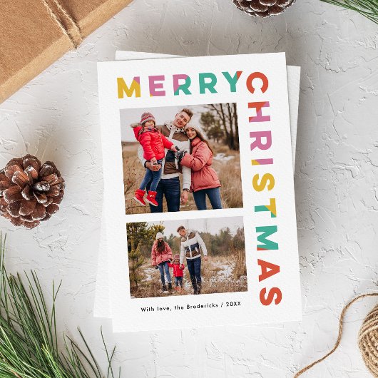 Bold Colorful Merry Christmas 2-Photo Feestdagenkaart