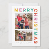 Bold Colorful Merry Christmas 2-Photo Feestdagenkaart (Voorkant)