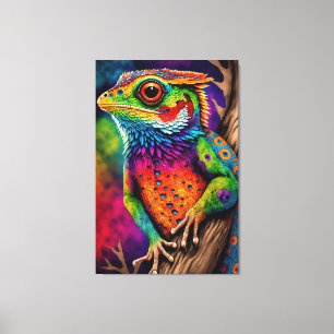 Bold Colorful Rainbow Lizard Gecko Cute Animal Art Canvas Afdruk