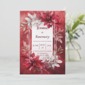 Bold Crimson Elegance Floral Faire-part de mariage (Debout devant)