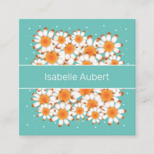 Bold Daisies Lichte Blauwgroen bloemen Visitekaa Vierkante Visitekaartje