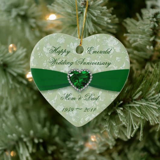 Bold Damask 55th Jubileum Heart Photo Ornament (Boom)