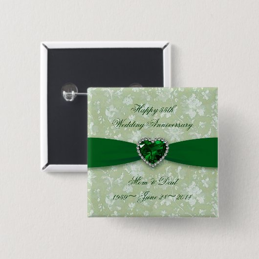 Bold Damask 55th Wedding Jubileum Button (Voorkant /achterkant)