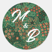 Bold Dark Green Red Floral Textile Pattern Wedding Ronde Sticker (Voorkant)